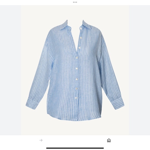 Vitamin A Playa Linen Boyfriend Shirt Sz S Blue Summer Stripe EcoLinen Beachy - Picture 12 of 12